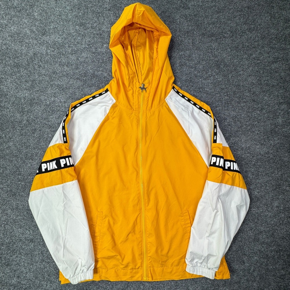 PINK Victoria Secret Windbreaker Womens XS Yellow White Logo Y2K